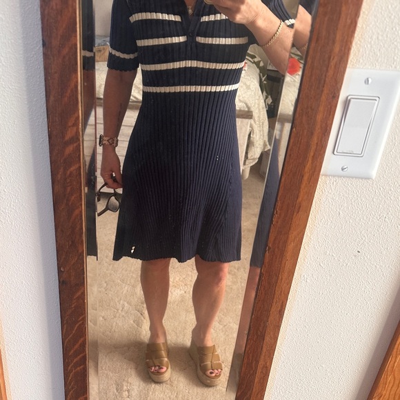 Camellia Dresses & Skirts - Navy Ribbed Knit Polo Dress with White Stripes- Small- NEW